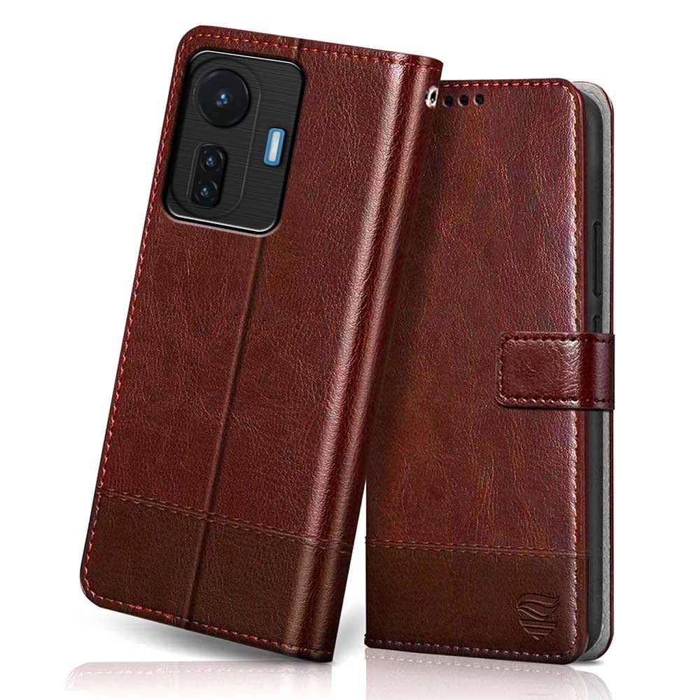FLIPPED Vegan Leather Flip Case Back Cover for IQOO Z6 44w 4G | Vivo T1 44w 4G (Flexible, Shock Proof | Hand Stitched Leather Finish | Card Pockets Wallet & Stand | Tan with Brown) (B0B5PJC9LR) Amazon Price History, Amazon Price Tracker