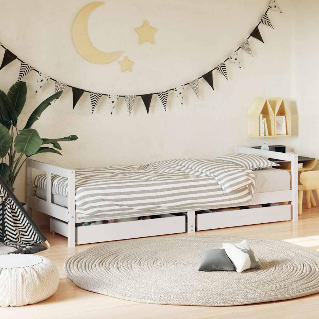 vidaXL Estructura de Cama para Niños con Cajones, Somier Infantil con Cabecero, Marco de Cama, Mueble para Dormitorio, Madera de Pino Blanco 80x200 cm