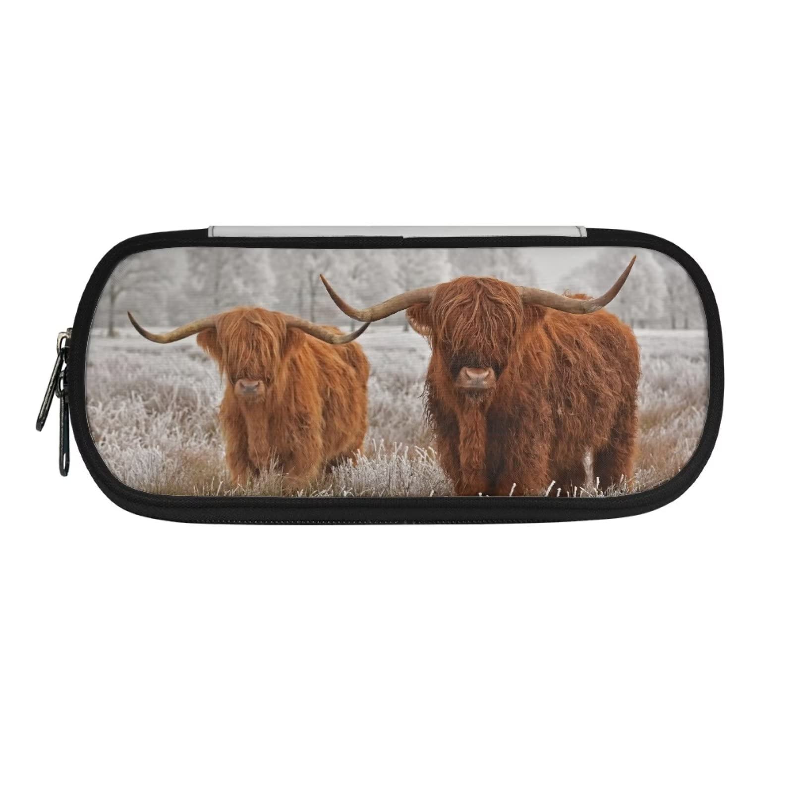 HUGS IDEA Animal Wild Yak Durable Zipper Pencil Case for Kid Boys and Girls Big Capacity Pen Holder Bag Office School Supplies Stationery Organizer Bag Pencil Case