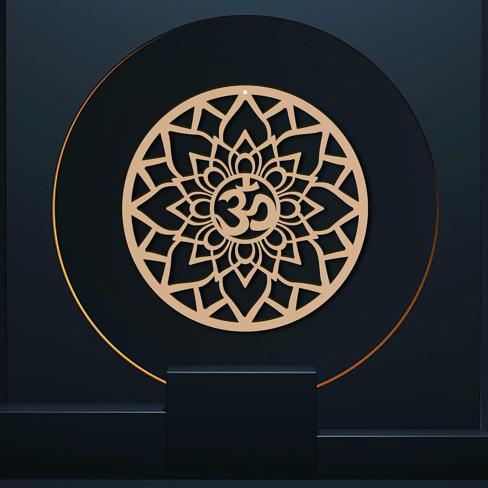 CREATCABIN 12inch Om Lotus Wall Decor Wooden Wall Art Crystal Grid Sacred Geometry Laser Cut Wall Sculpture Hanging Decor Spiritual Symbol Round for Housewarming Home Office Yoga Studio Decoration