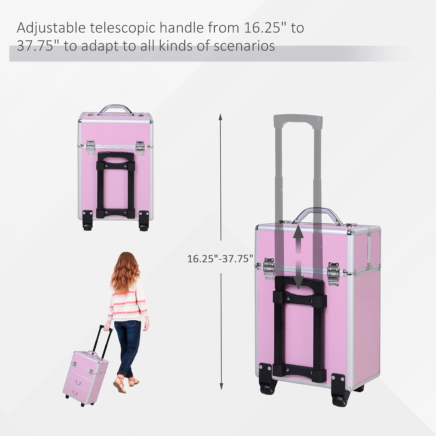 Large Professional Vertical Rolling Makeup Train Case - Bubblegum Pink