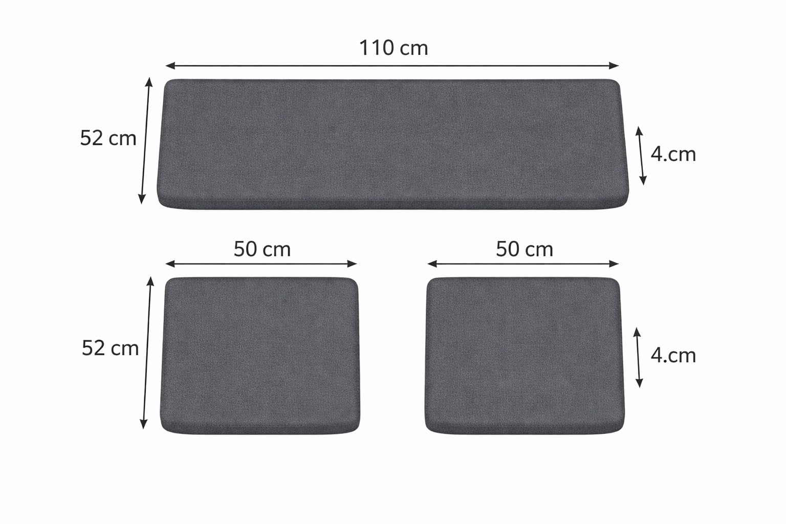 CASABELLAPIU Cojines de Exterior Premium para Conjuntos de Jardín, Cojines para Muebles de Patio 100% Made In Italy Cómodo Desenfundable Cm. 110x52 y Cm. 50x52