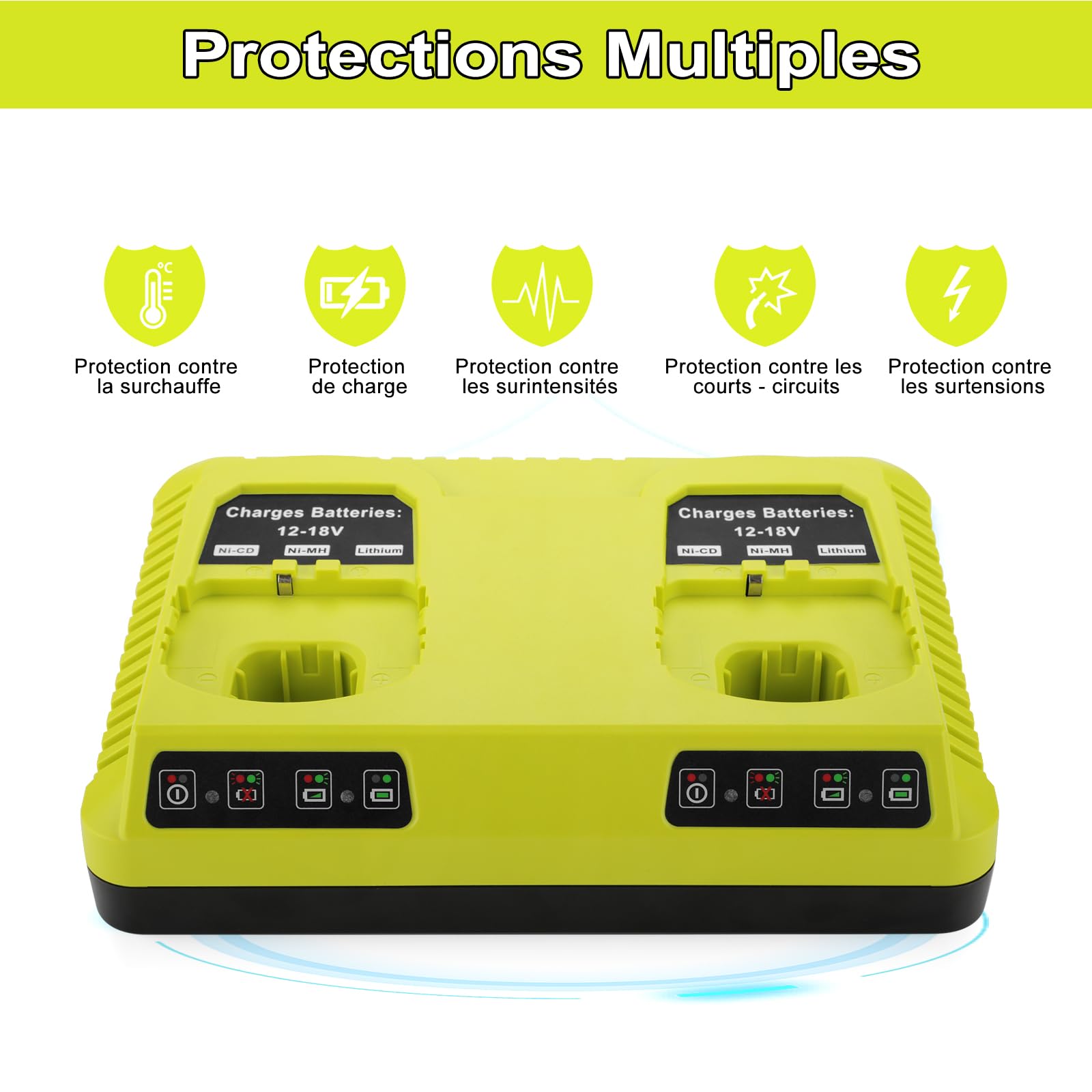 ENERGUP P117 Chargeur pour Ryobi Batterie 18V One+ P108 P107 P104 P105 P102 P103 P117 P118 pour Ryobi Chargeur Batterie Li-ION/Ni-Mh/Ni-CD