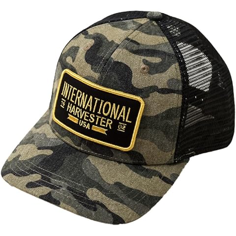 540Brands IH International Harvester Washed Camo Mesh Back Trucker Cap with Embroidery Logo Patch Cover