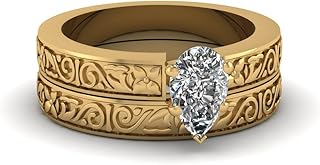 Elige tu Piedra Preciosa Conjunto florete Tallado Chapado en Oro Amarillo Pera Forma Juegos de Anillos de Boda Regalo Minimalista de diseño Moderno. Talla 47 A 70
