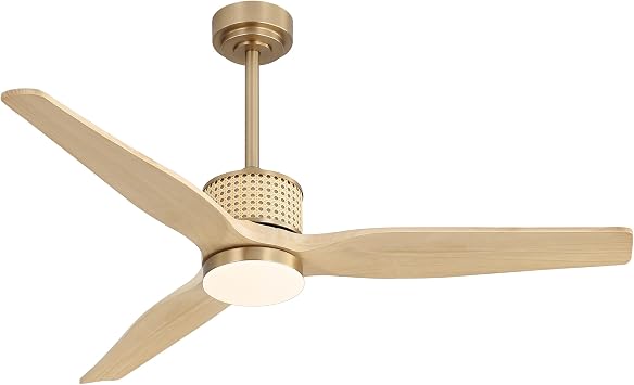 LEDLUX 52" Ceiling Fan with Light Remote Control, Solid Wood, Quiet Reversible DC Motor, Light Oak/Gold Finish, Includes 4.5"/12" Downrods, Noiseless Ceiling Fan for Bedroom, Living Room, Porch