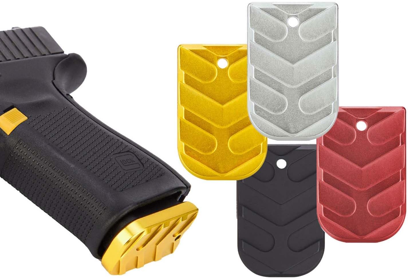 NDZ Performance Magazine Base Plate for Glock 19 17 22 23 27 34 45 Gen 5 in 9mm, .40, Textured Anodized Aluminum with Aspis Cut, Made in The USA - Choose Plate Color