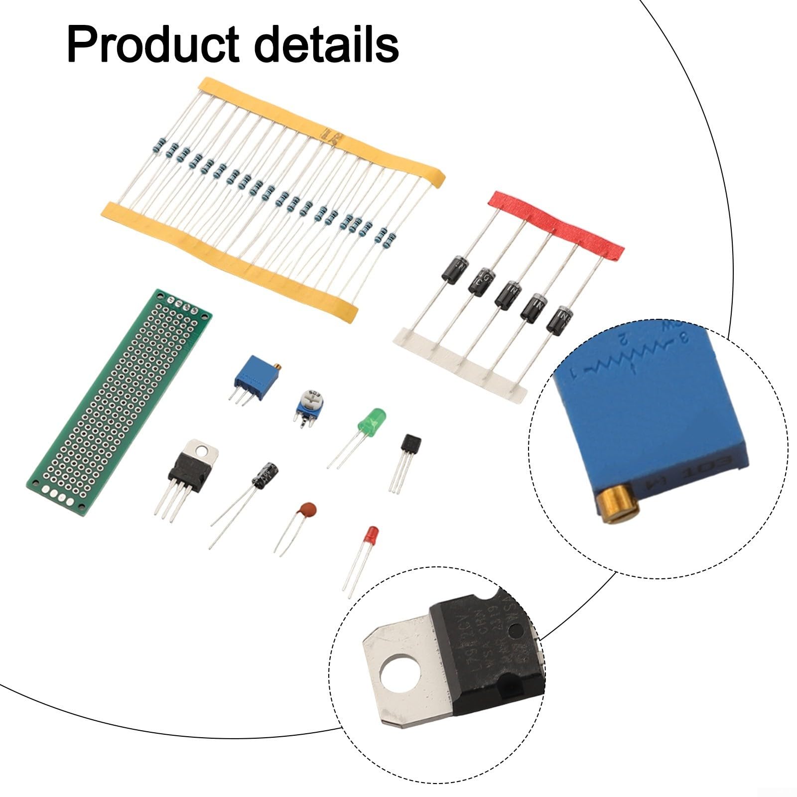 1818 pezzi Kit di componenti elettronici con condensatori monolitici, resistori, diodi LED e PCB per appassionati di fai da te e hobbisti, potenziometro transistor 11 serie A-220/A-92