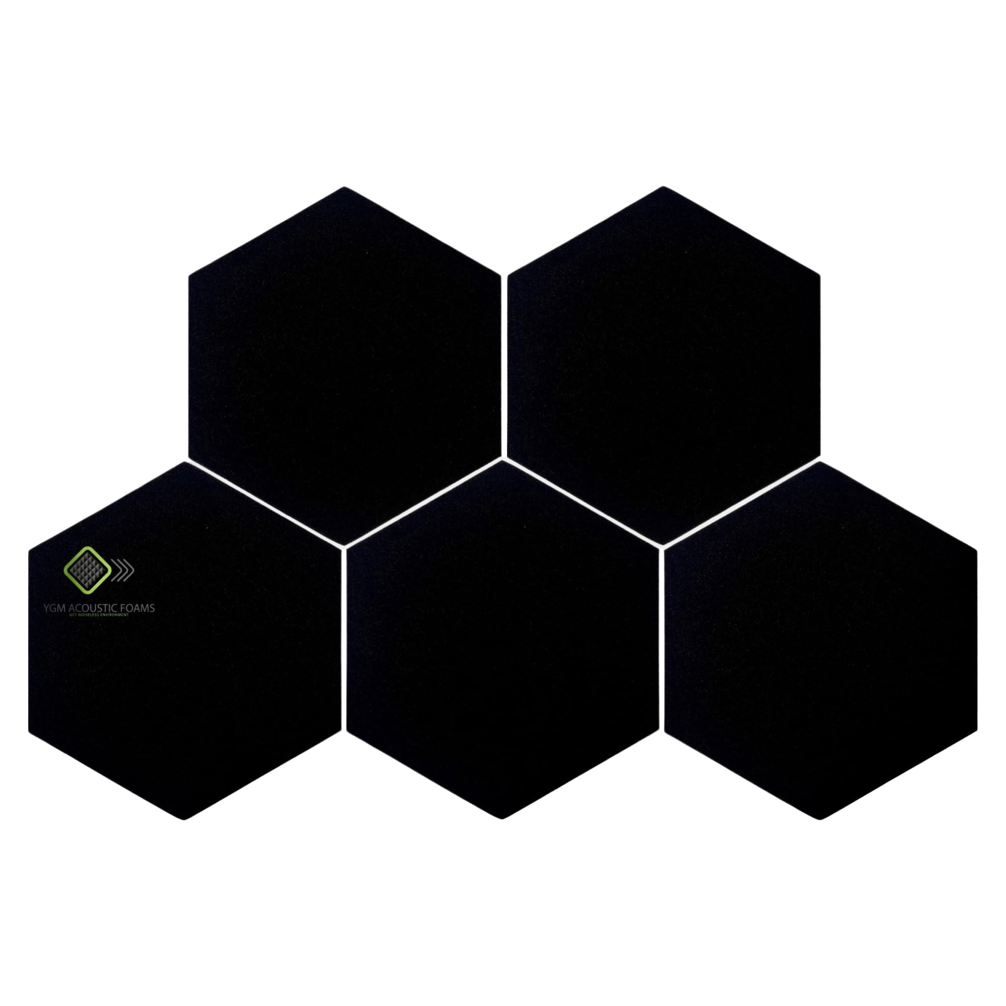 YGM Acoustic Foams® Professional Hexagon Acoustic Foam Panels, Absorption Panel, 12 X 12 X 1" High Density Edge Wall Tiles for Acoustic Treatment (Black, Set of 5)