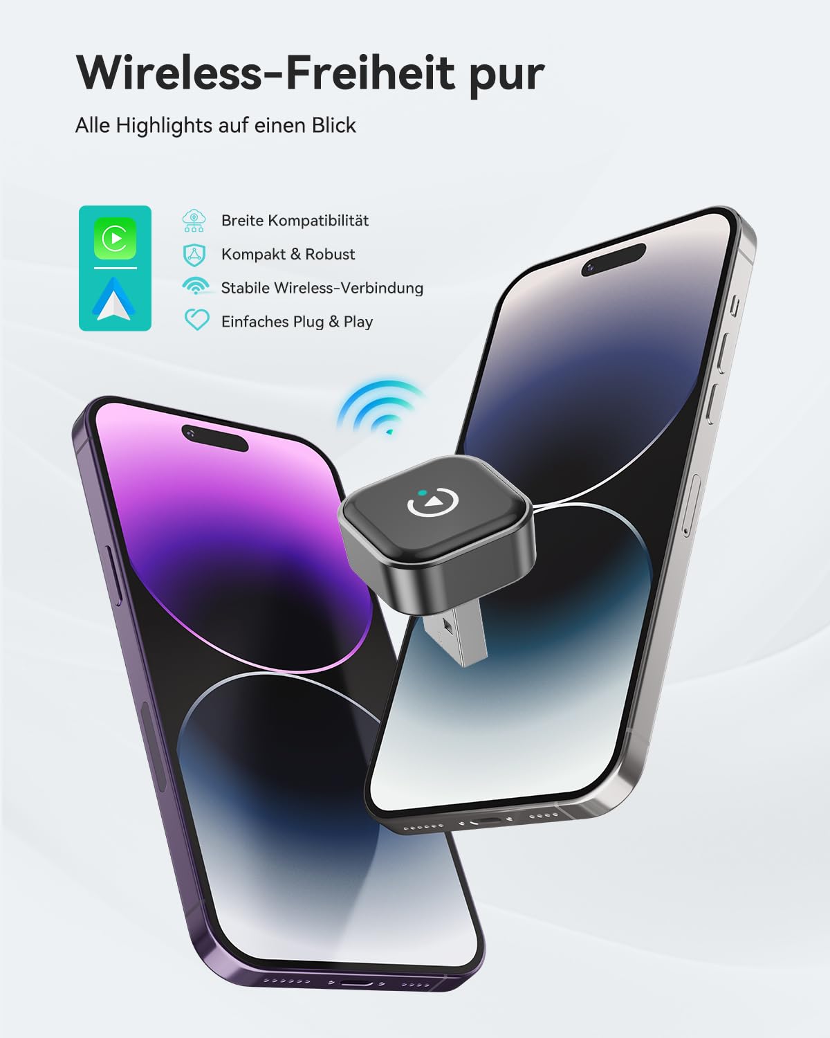 Spedal 2026 CarPlay adapter bezprzewodowy - Ultra Mini adapter samochodowy 2 w 1, WiFi 6 i Bluetooth 5.4, Plug & Play dla bezprzewodowej swobody, szybkie automatyczne połączenie, stabilne i bez