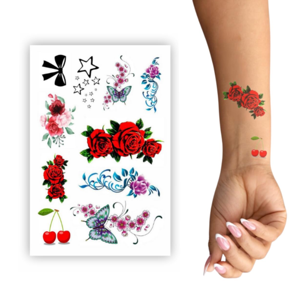Tatuagem Mania, 10 Tatuagem Temporária Íntima Flores e Cereja Depilação |  10x15 cm : Amazon.com.br: Beleza