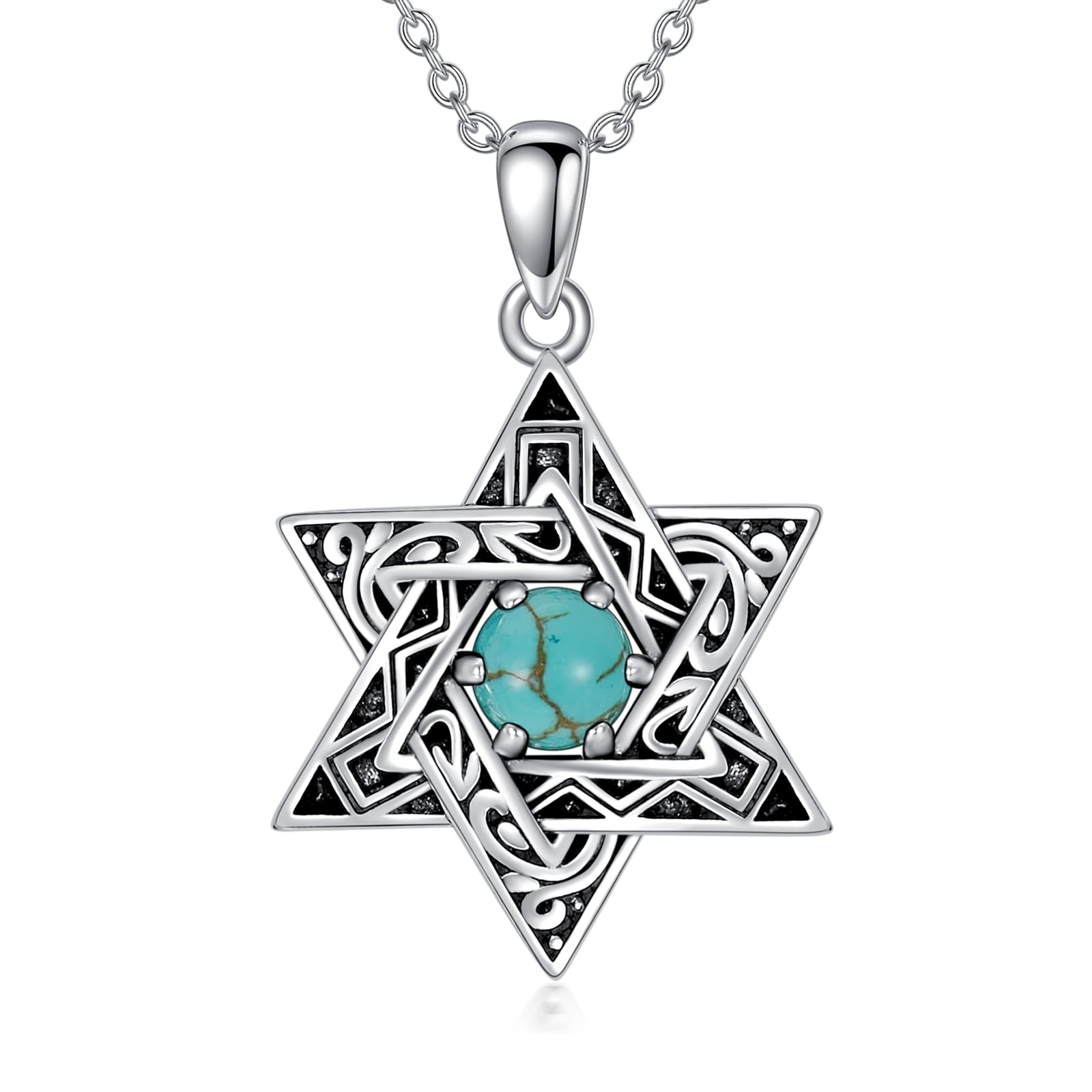 Collana con stella di David, in argento Sterling 925, con ciondolo a forma di stella di esagramma turchese, gioiello religioso ebraico, regalo per donne, Argento sterling