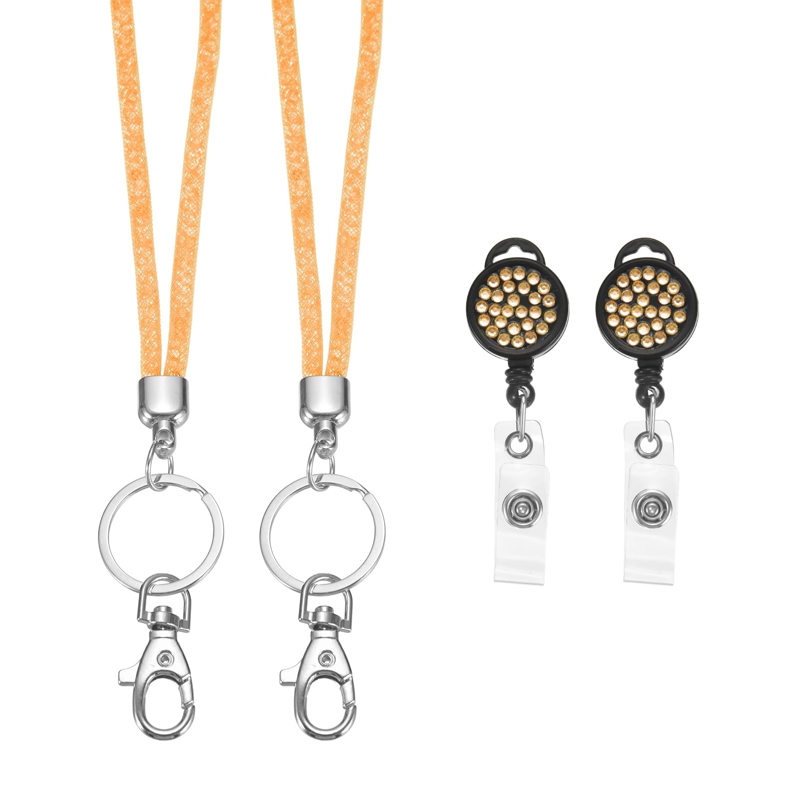 PATIKIL Rhinestones Lanyard for Women, 2 Pcs Sparkly Neck Lanyard Bling Keychain ID Holder with Retractable Badge Reel and Keyring for ID Card, Work Name Card, Champagne