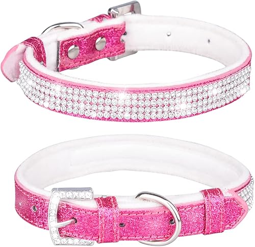 Miniatura 10 de Pimaodog Collar de perro con diamantes de imitación, bonito collar de piel brillante para perro y gato con diamantes de imitación de cristal y