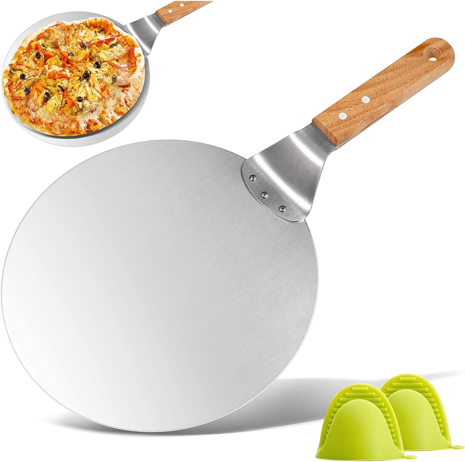 Pizza Lifter, KSENDALO 10″ Pizza Peel with Wooden Handle, Stainless Pizza Spatula, Pizza Pie Cake Server Tray for Baking Homemade Pizza Pizza Lifter, KSENDALO 10″ Pizza Peel with Wooden Handle, Stainless Pizza Spatula, Pizza Pie Cake Server Tray for Baking Homemade Pizza