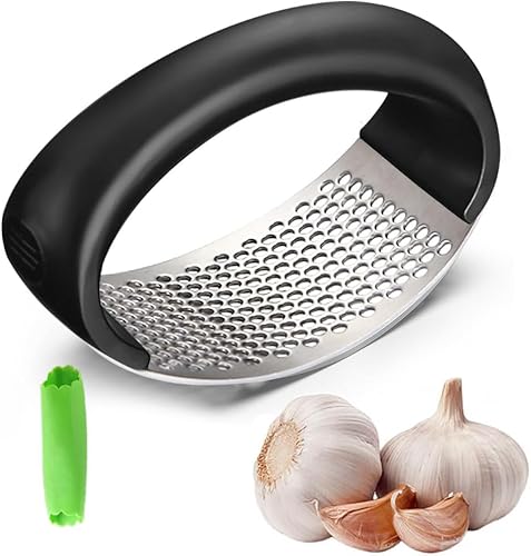 Miniatura 1 de Prensa de ajo de acero inoxidable  Trituradora de ajo manual mejorada, hogar y cocina (1, negro)