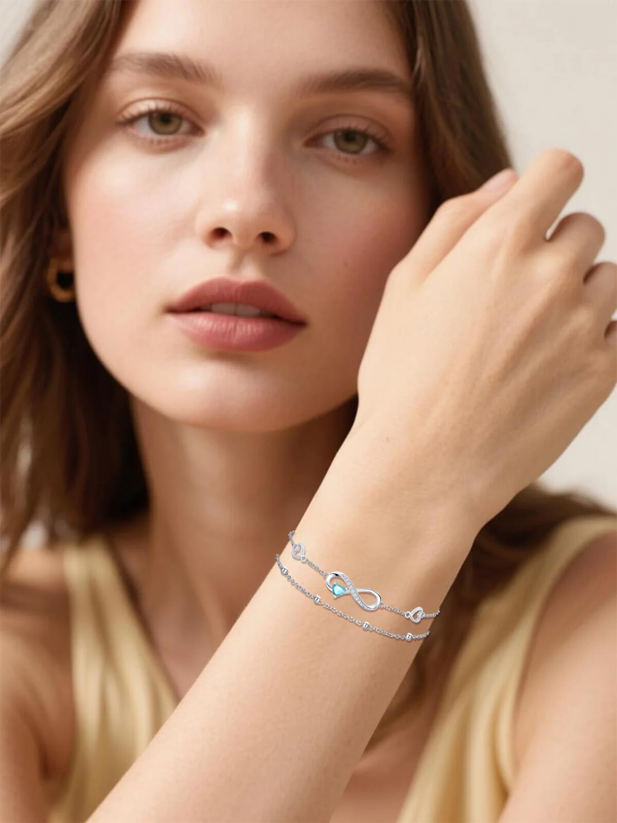 Gioiello da donna in argento Sterling 925, con simbolo dell'infinito, braccialetto e cavigliera, doppia catena regolabile, regalo personalizzato per donne, mogli, fidanzate, madri