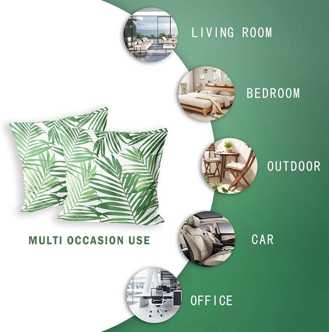 Green Plant Leaf Decorative Throw Pillow Covers for Couch Bed Sofa Living Room Tropical Plants Leaves Square Cushion Cases Art Home Decor 18x18 inch Set of 2