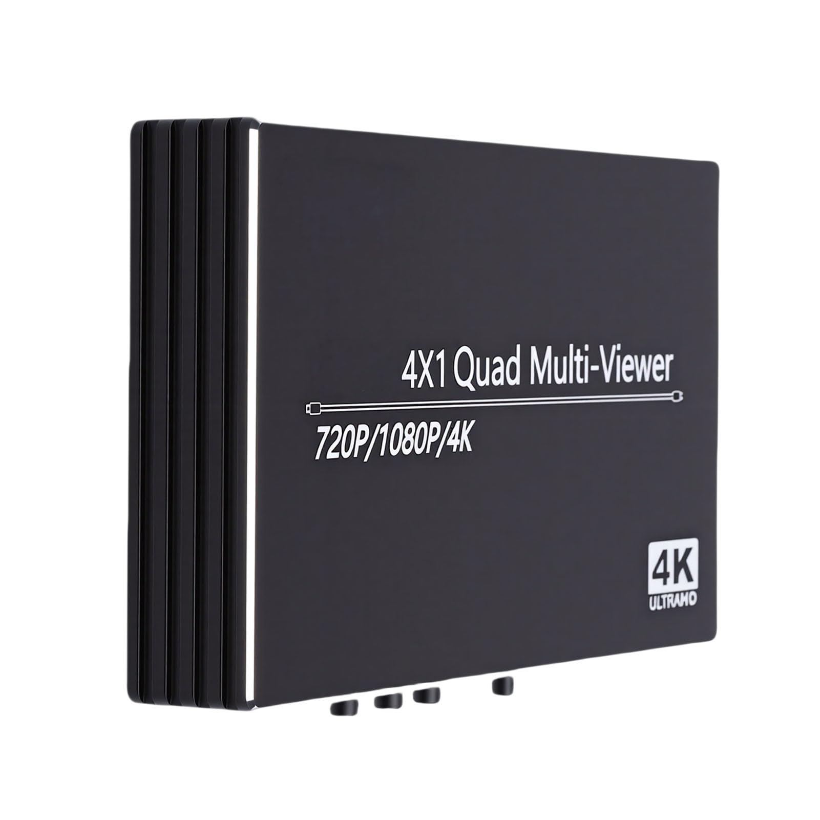 Multiviewer HDMI, commutatore di visualizzazione a quattro schermi 4 in 1, switcher senza interruzioni, supporta 4K 30Hz con telecomando e cavo di alimentazione.