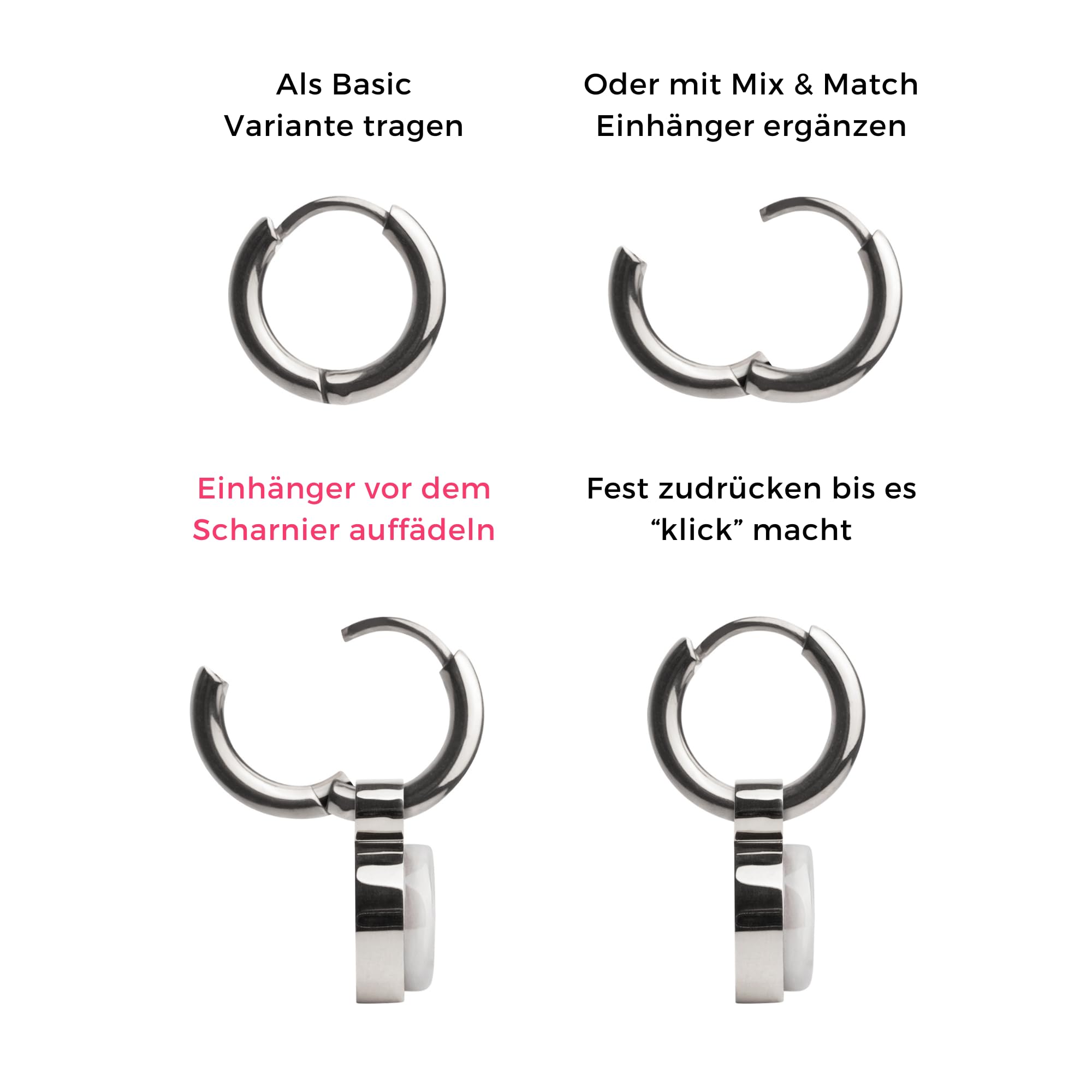 Kleine Creolen mit Anhänger • Edelstahl Ohrringe mit Charm zum Wechseln • nickelfrei & wasserfest • MIX AND MATCH • Ø 12 mm