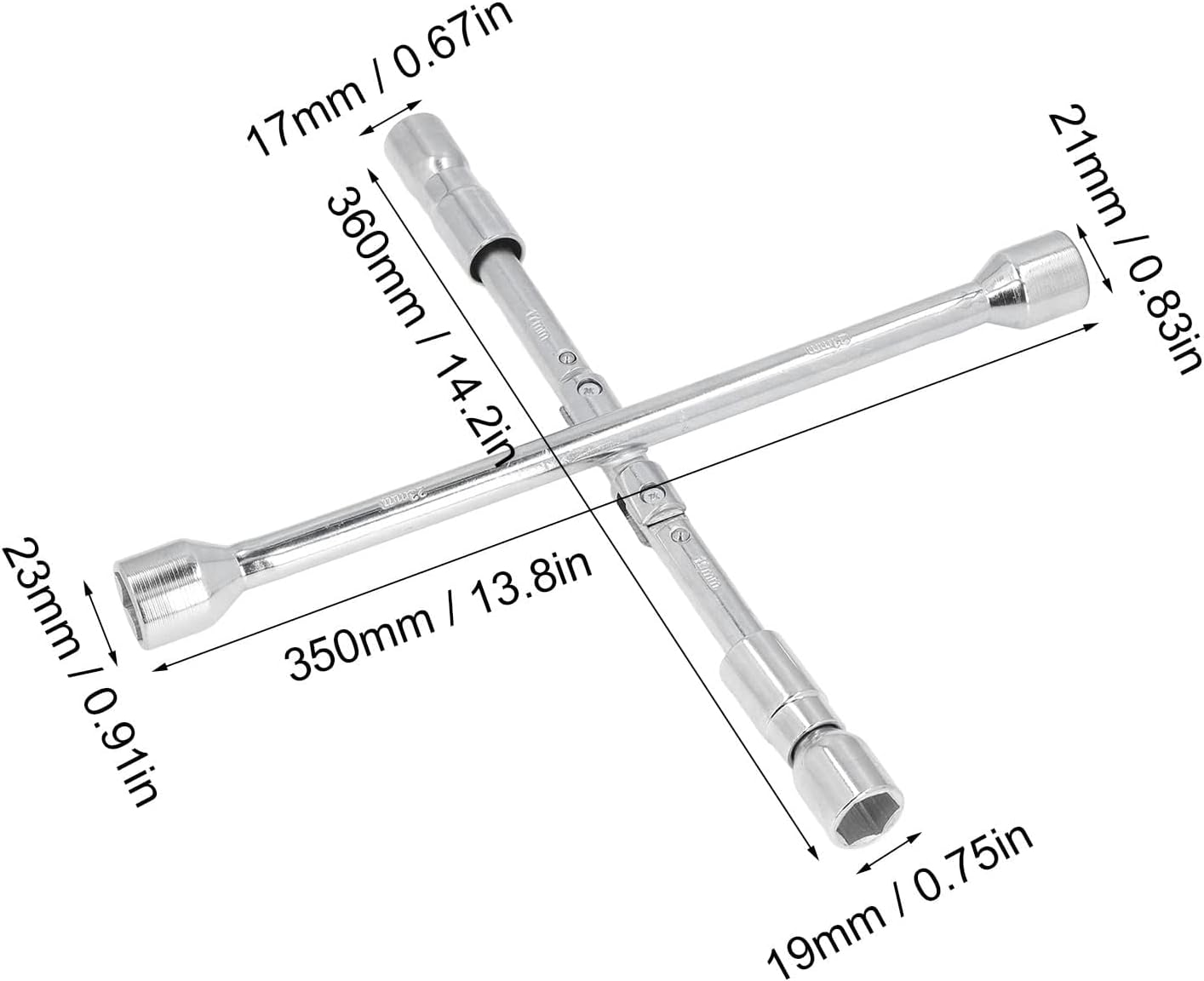 14 inch Universal Folding Lug Wrench, 4 Way Cross Wrench High Carbon Steel 180° Foldable Lug Socket Spanner for Car Repair