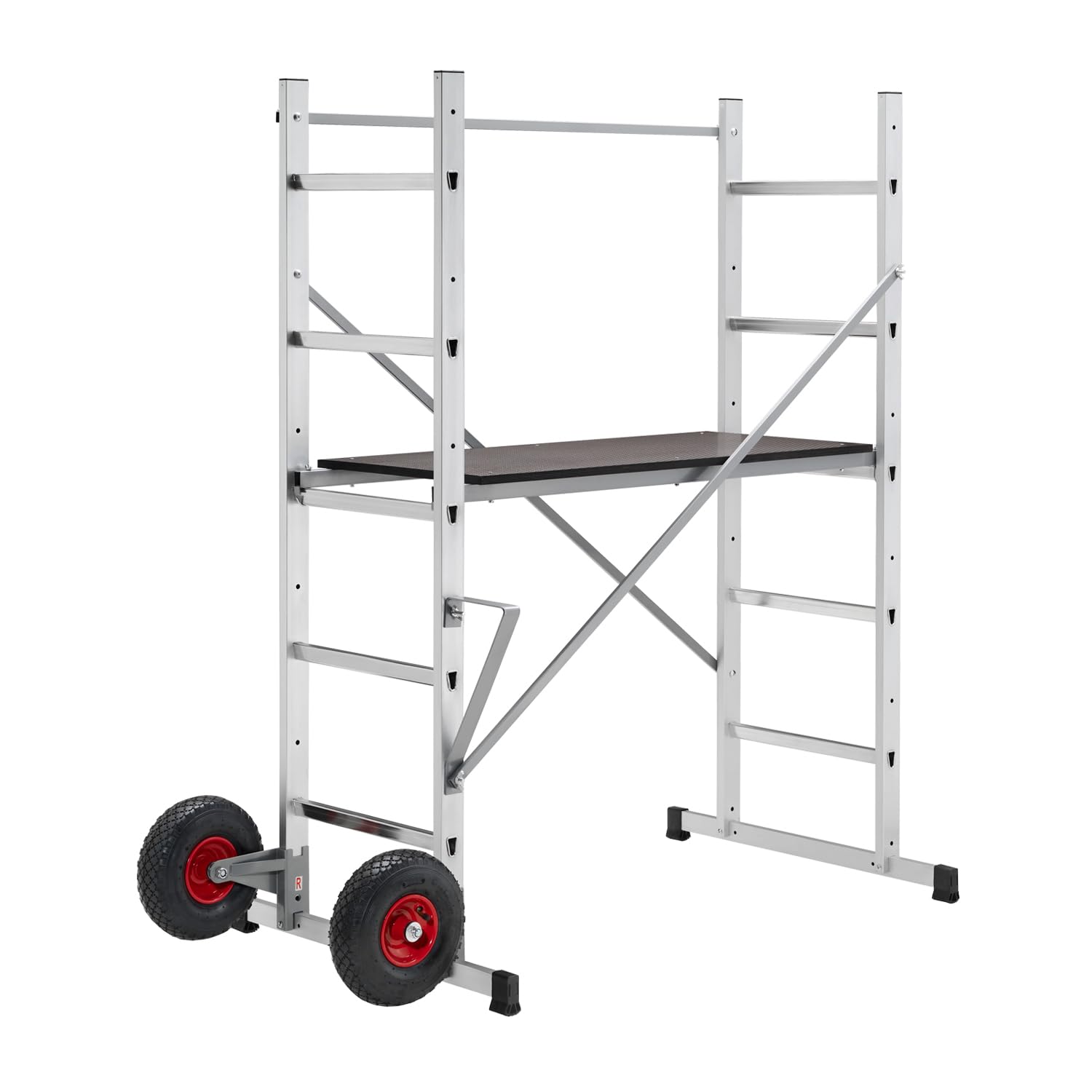 Hailo Gerüst HobbyStep H3 - fahrbares Aluminium-Gartengerüst - rutschfeste Arbeitsplattform - 2 geländegängige Transporträder - Arbeitshöhe bis 3,00 m - belastbar bis 150kg - Silber