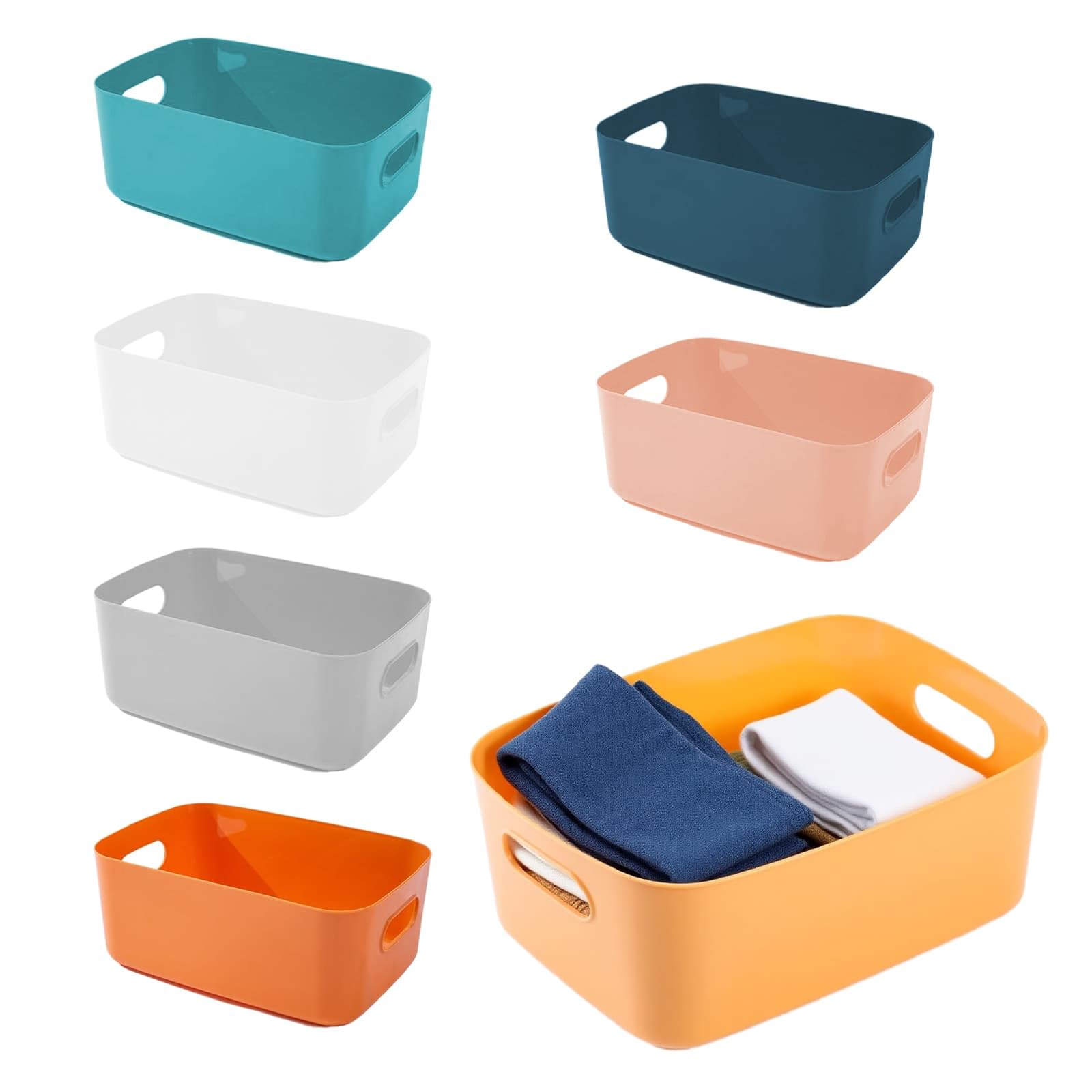 Eidoct 7PCS Plastic Storage Boxes, 7 Diffirent Colors, Stackable Cupboard Organiser, Open Storage Bins with Handles, for Kitchen, Office, Bathroom, Toy and School