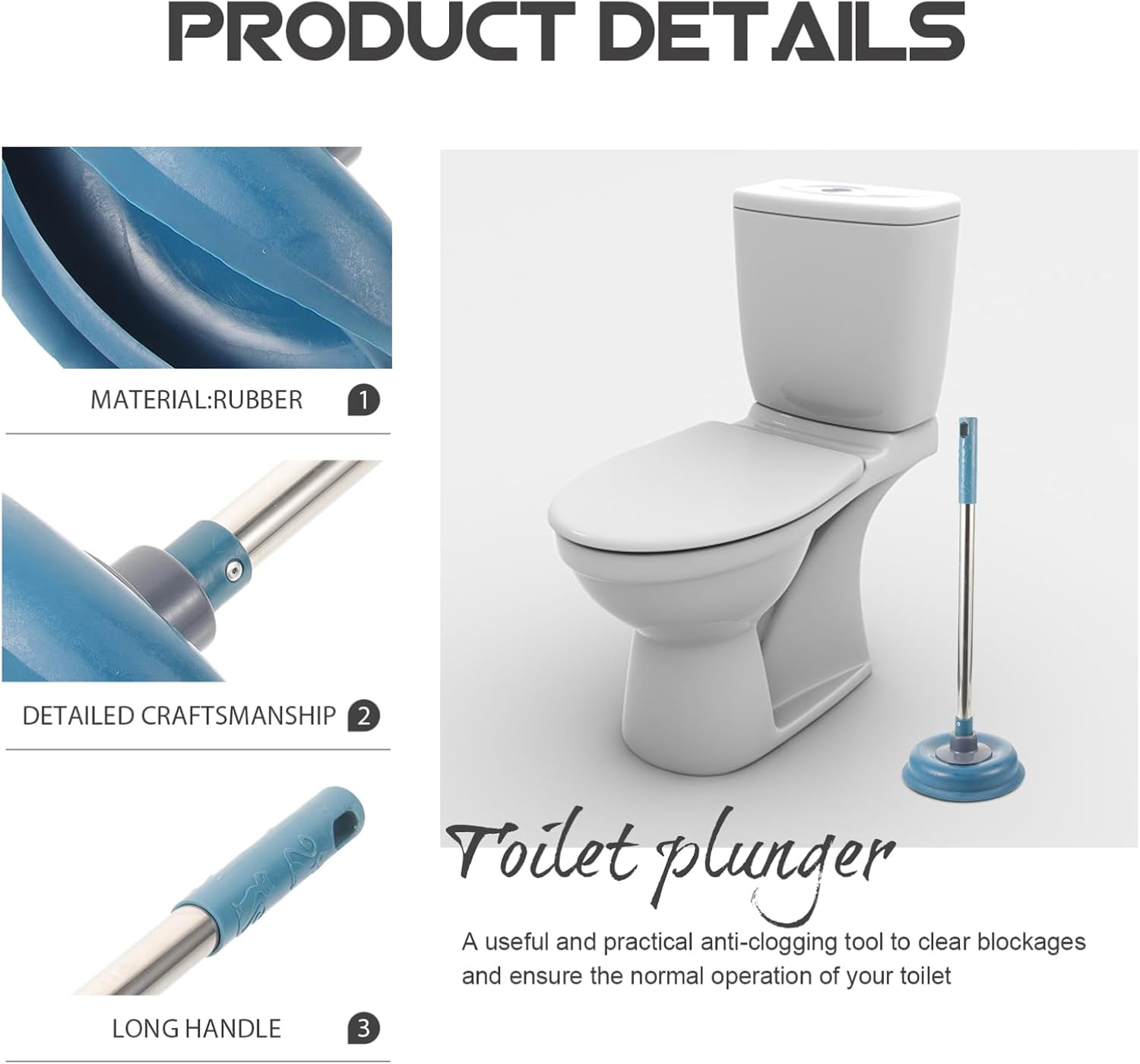 Outanaya Household Toilet Plunger for Drain Unclogging Multi-use Tool for Kitchen and Bathroom -wear Material for Use
