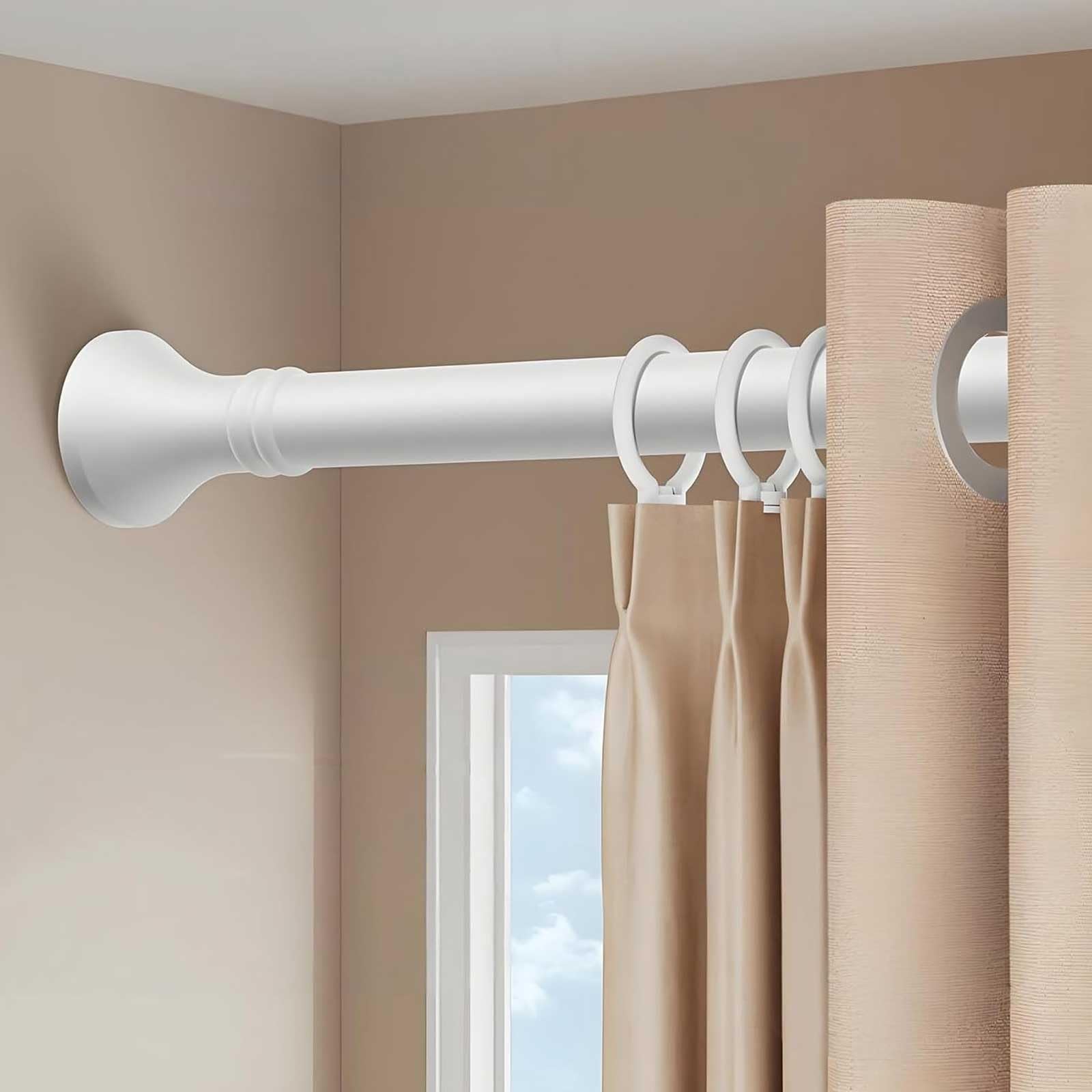 Tension Shower Curtain Rod No Drilling with Rings, Stainless Steel Adjustable Window Curtain Rod for Home, Bathroom, Closet, 16-197 In(White,210-300cm/83-118in)