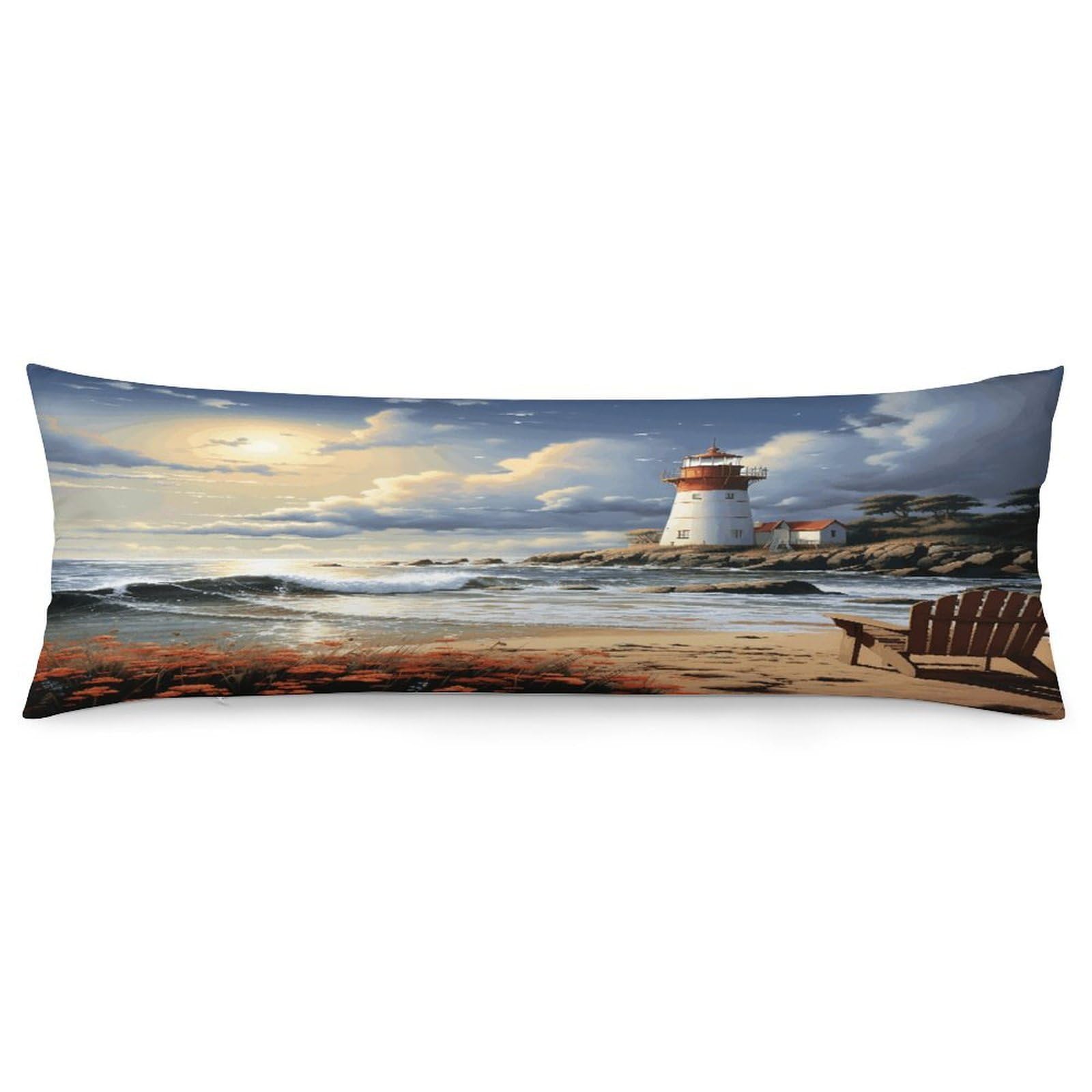 Sea Lighthouse Sandbeach Throw Pillow Cover Soft Lumbar Pillow Covers with Zipper Breathable Rectangular Cushion Case Polyester Pillow Case Decorative Body Pillow Cover for Couch Bed
