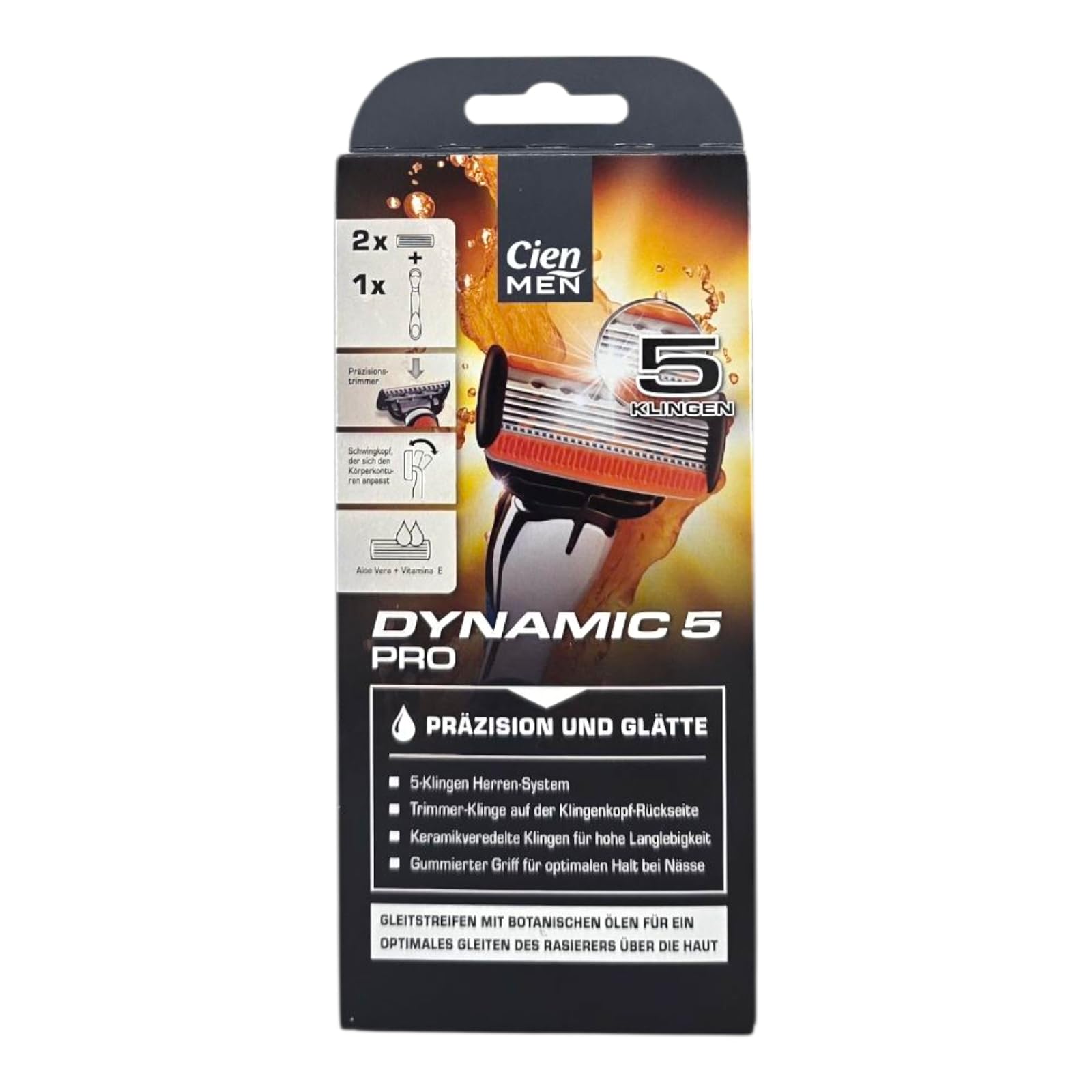 Cien Men Dynamic 5 Pro Herrenrasierer Set, Nassrasierer mit Präzisions-Trimmer, Komplettset mit 1 Griff und 10 keramikveredelten 5-Klingen Ersatzklingen für Männer