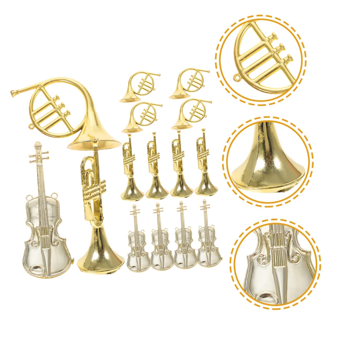 ERINGOGO 15pcs Musical Instrument Model Trumpet Birthday Decor Violin Decor Figment Horn Dollhouse Trumpet Furniture Hooks for Christmas Tree Ornaments Christmas Tree Ornament Plastic