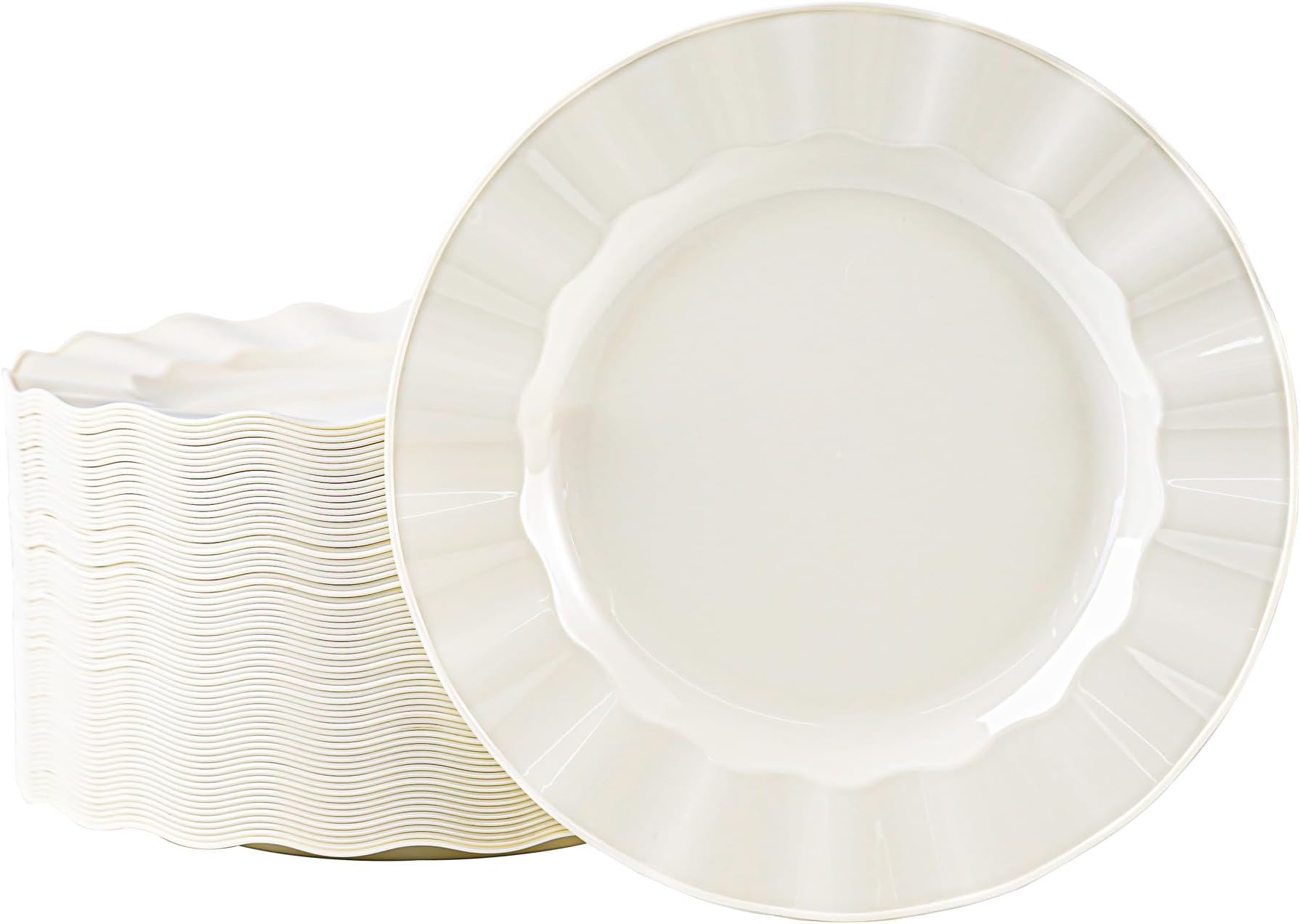 72 Pack Ivory Plastic Plates, 10" Disposable Wave Edge Dinner Plates Elegant Heavy Duty Serving Dishes for Party, Wedding, Thanksgiving, Christmas