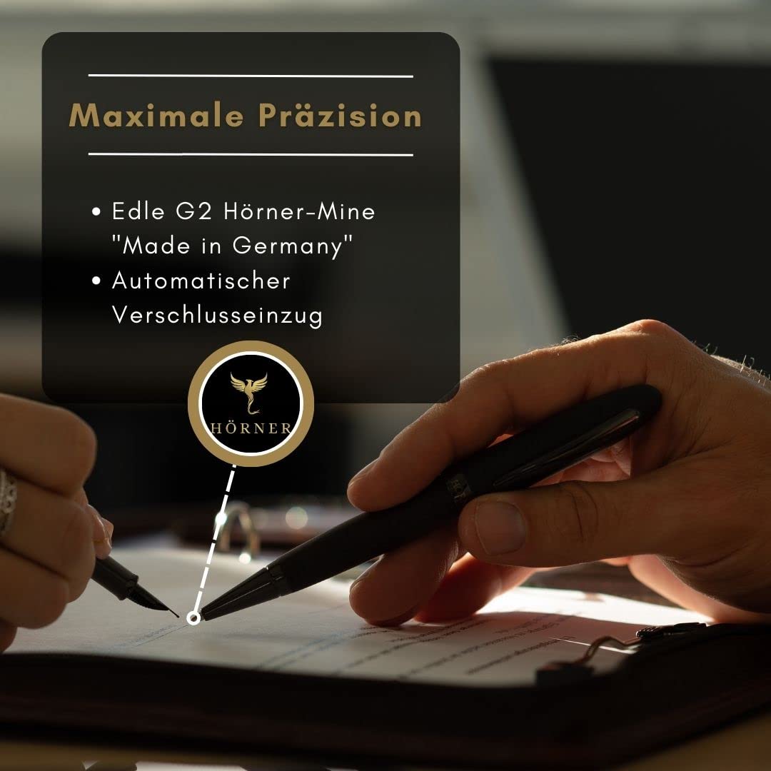 Hörner Imperius I Premium Kugelschreiber I Edle Geschenk-Box I Schreibfarbe Blau I Drehkugelschreiber I Hochwertiges Etui I Schwarzer Holzkugelschreiber I Stift für Männer und Frauen