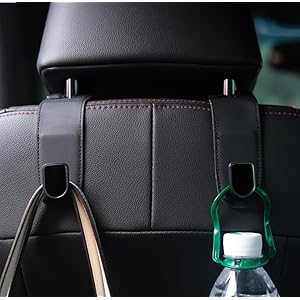 Qirc Auto Hooks, 2 Pcs Leather Car Storage Organiser Bag Hooks, Universal Car Back Seat Headrest Hanger for Hang Bag Handbag Grocery Bags (Black)