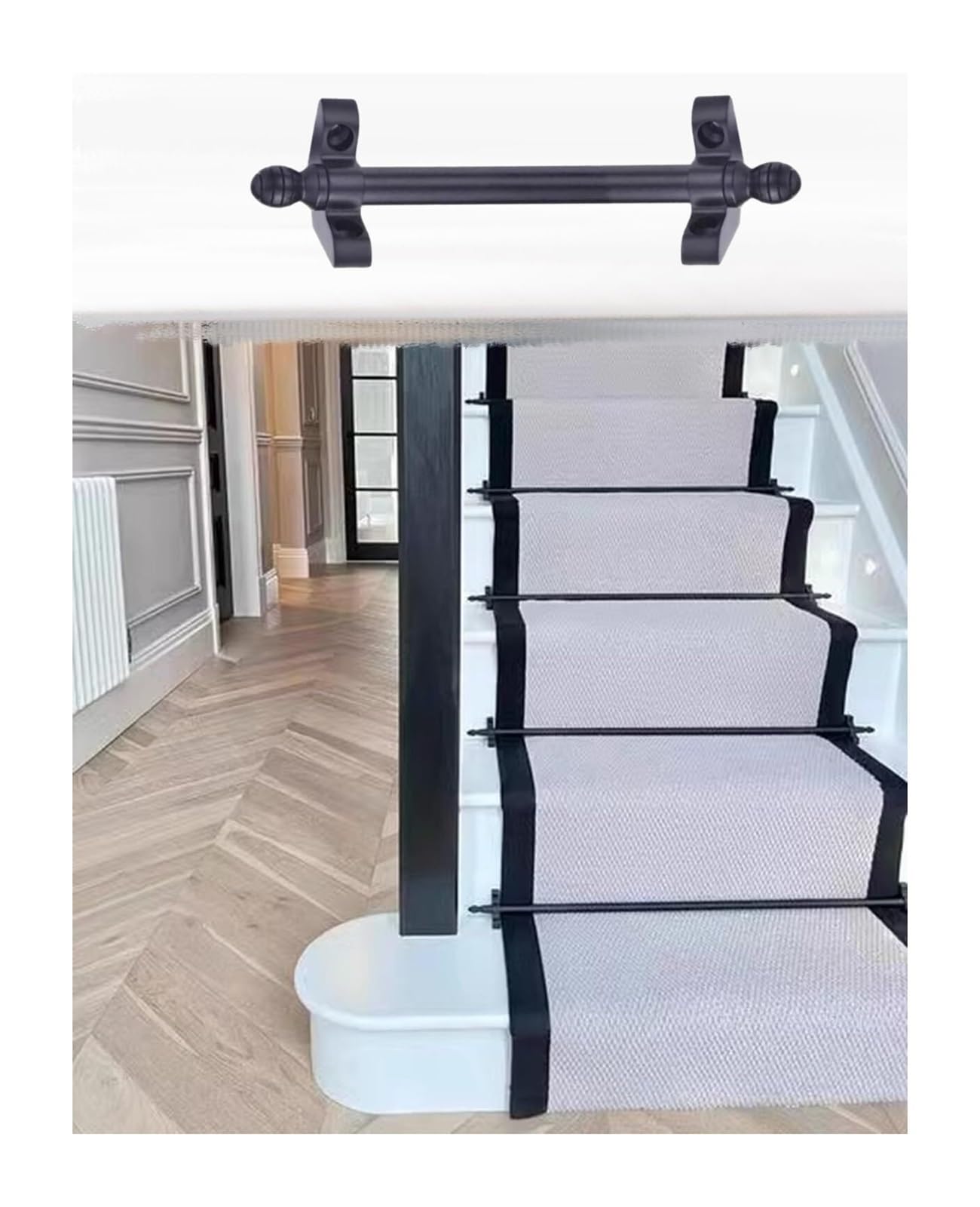 Barra de alfombra ajustable y soporte seguro para estabilidad de esteras en escalón interior