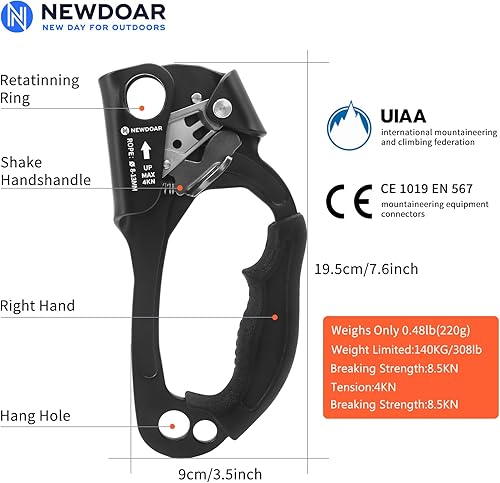 Miniatura 30 de NewDoar UIAA y CE certificado mano Ascender árbol escalada árbol arborista rapelar equipo cuerda abrazadera para 8 ~ 13MM cuerda Set derecho azul