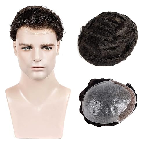 Miniatura 2 de Amiable Pieza de pelo para hombres, piel suave y fina, PU anudada con encaje frontal de 1.5 pulgadas para hombres, sistema de cabello de repuesto
