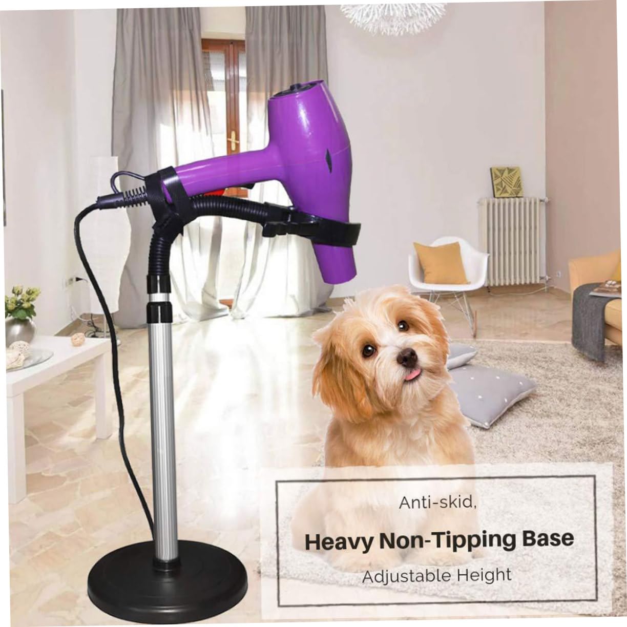 FRCOLOR Supporto per Asciugacapelli in Lega e Gomma, Rotazione 360°, Ventosa ad Alta Aderenza, Mani Libere per Styling e Curling in Bagno