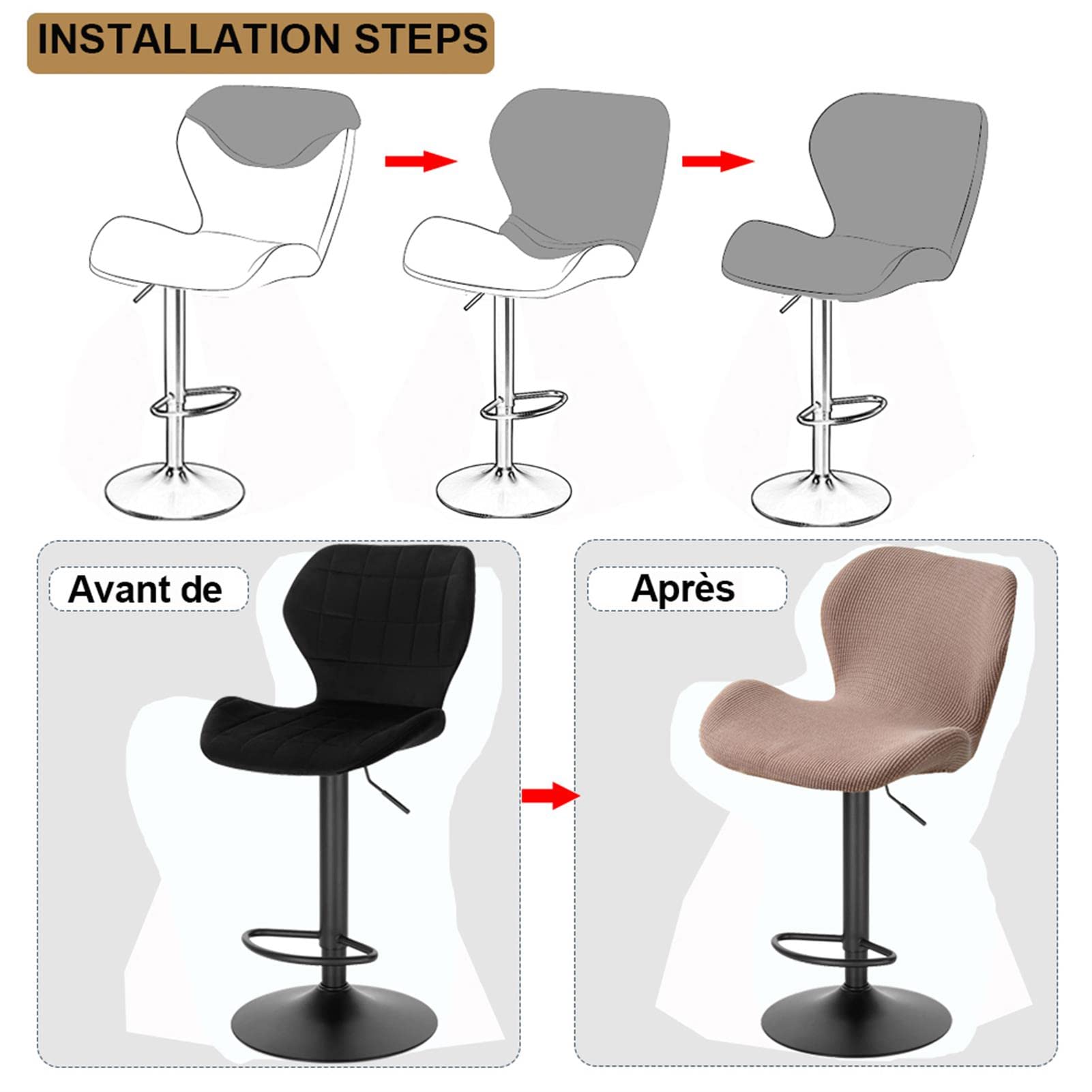 Fodere Per Sgabelli Da Bar - Set Di 4, Elasticizzate, Per Sgabelli Curvi Con Schienale, Grigio Scuro, Lavabili - Foto 6
