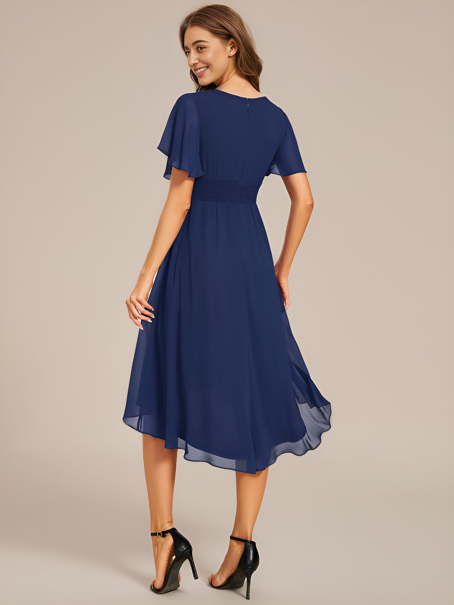 Ever-Pretty Robe de Cocktail Soirée Femme Col Rond Manches Courtes Mousseline EG02053