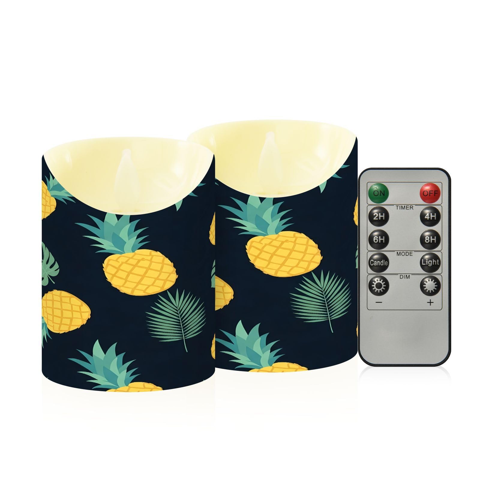 Cgiub Pineapple Flameless Candles with Timer 2pcs Battery Operated Flickering Flameless LED Pillar Candles for Holiday Home Wedding Fireplace Decor