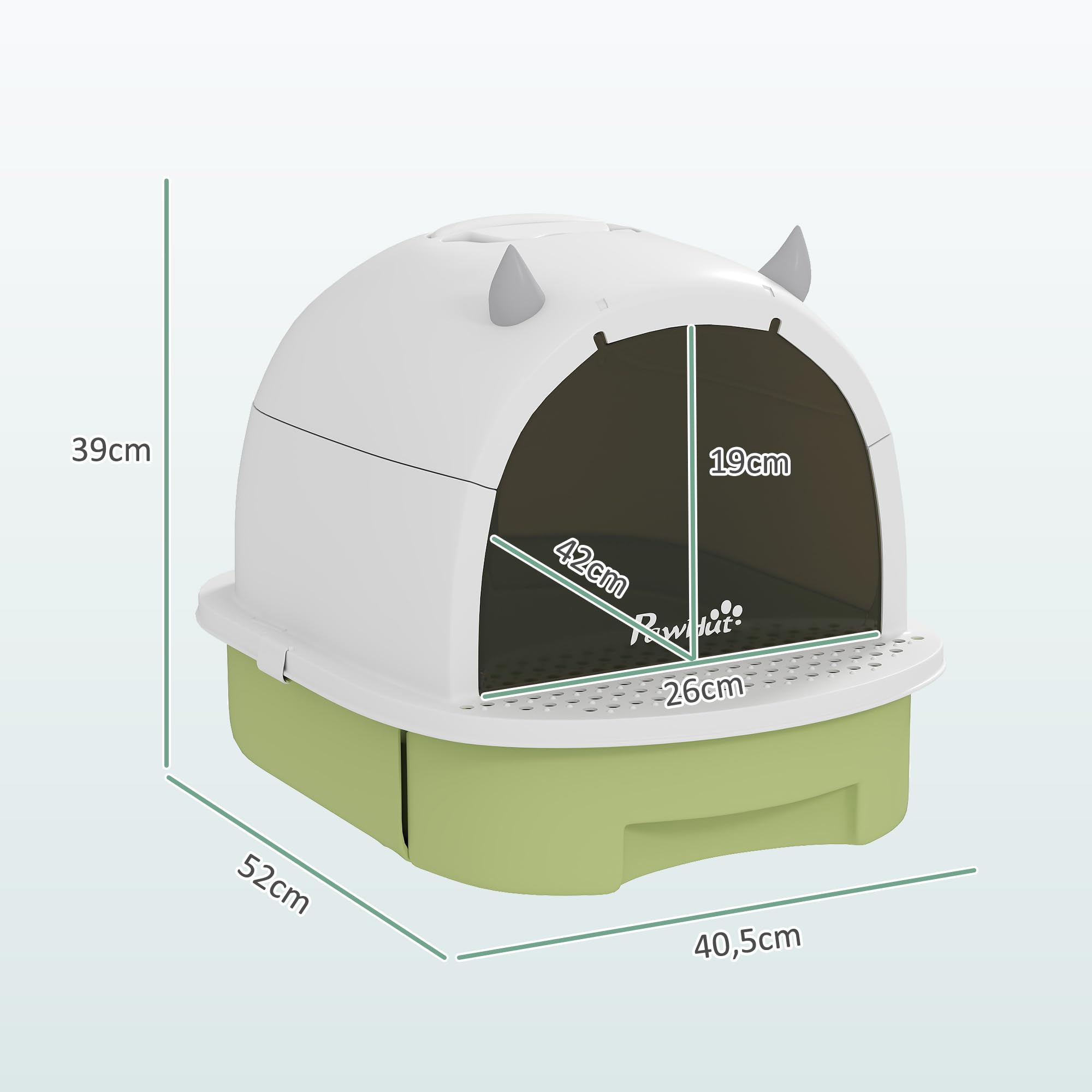 PawHut Maison de toilette pour chat, bac à litière fermé chat, 2 packs de filtres au charbon poignée de transport porte translucide nettoyage facile vert