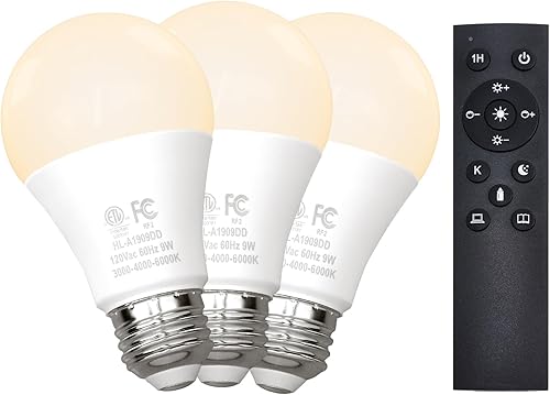 Miniatura 7 de Bombillas LED A19 con control remoto, 800 lm, 9 W, equivalente a bombillas de 60 W, bombilla regulable con control remoto, 3000K-6000K, base E26,