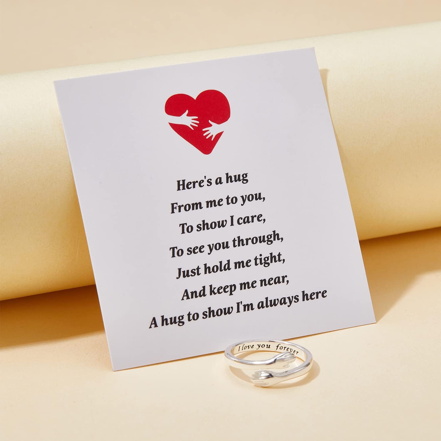 RINHOO FRIENDSHIP Hug Rings for Women Silver Hugging Hands Ring Adjustable 14K Gold Plated Daughter Rings from Mom Jewelry for Couples - Image 6