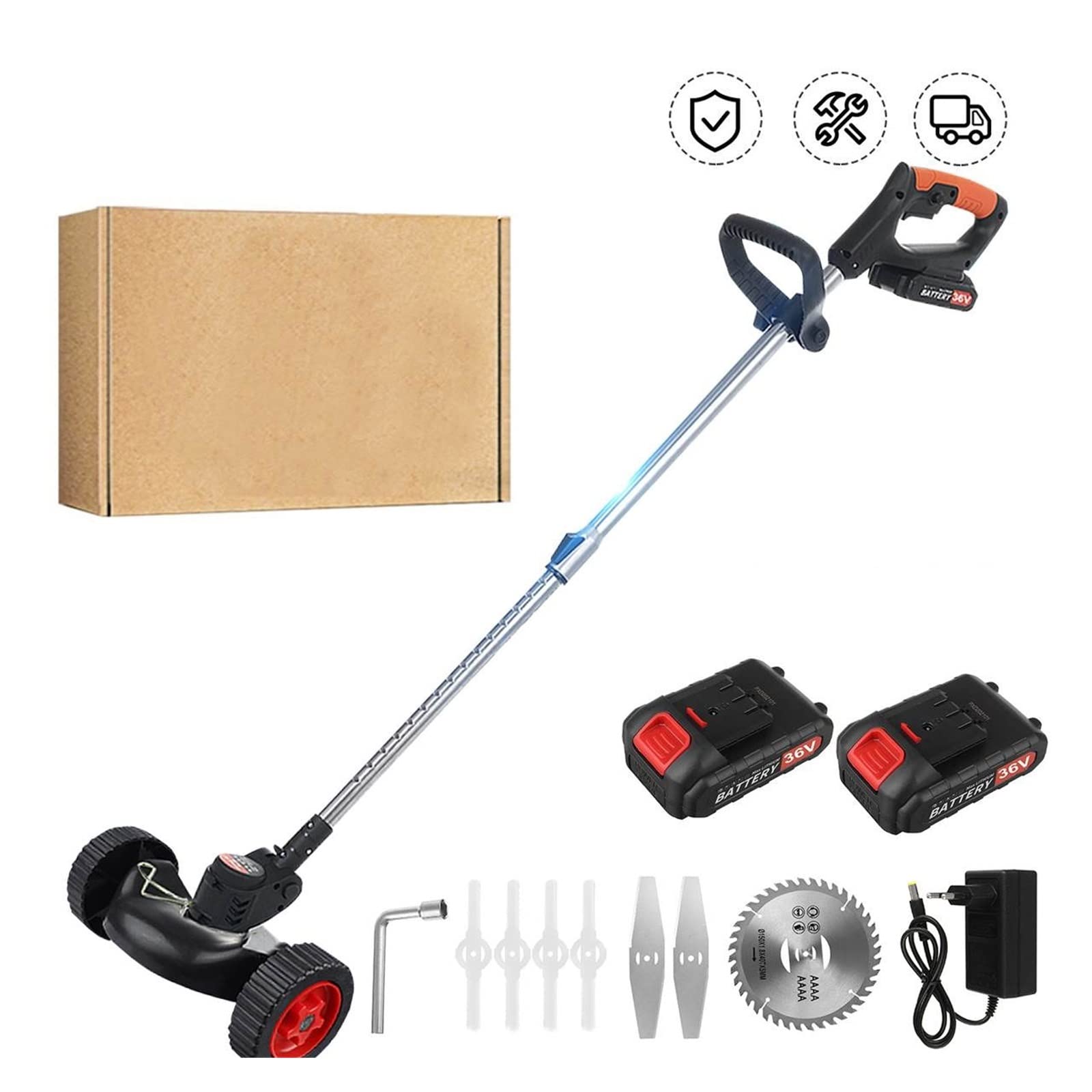 Cortacésped de setos inalámbrico 24V, cortacésped eléctrico portátil 1880W, desbrozadora Mano, batería, Herramienta Corte jardín,Mantenimiento eficiente del jardín(Orange LED 1B)