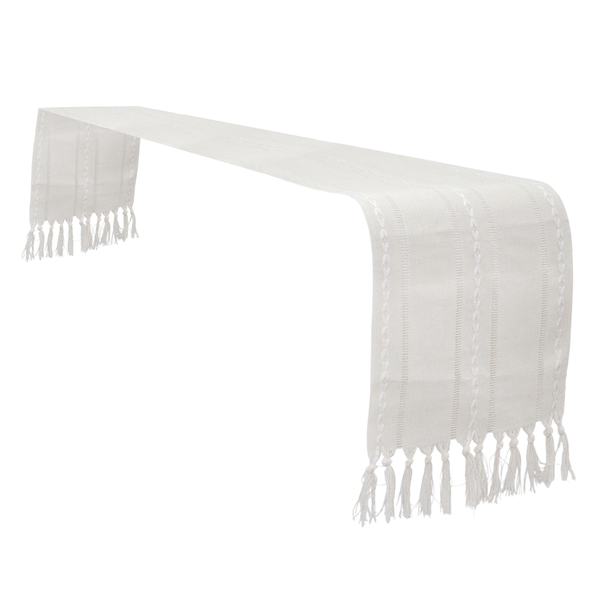 Chemin de table de mariage et anniversaire blanc en coton lin lavable 120x33cm