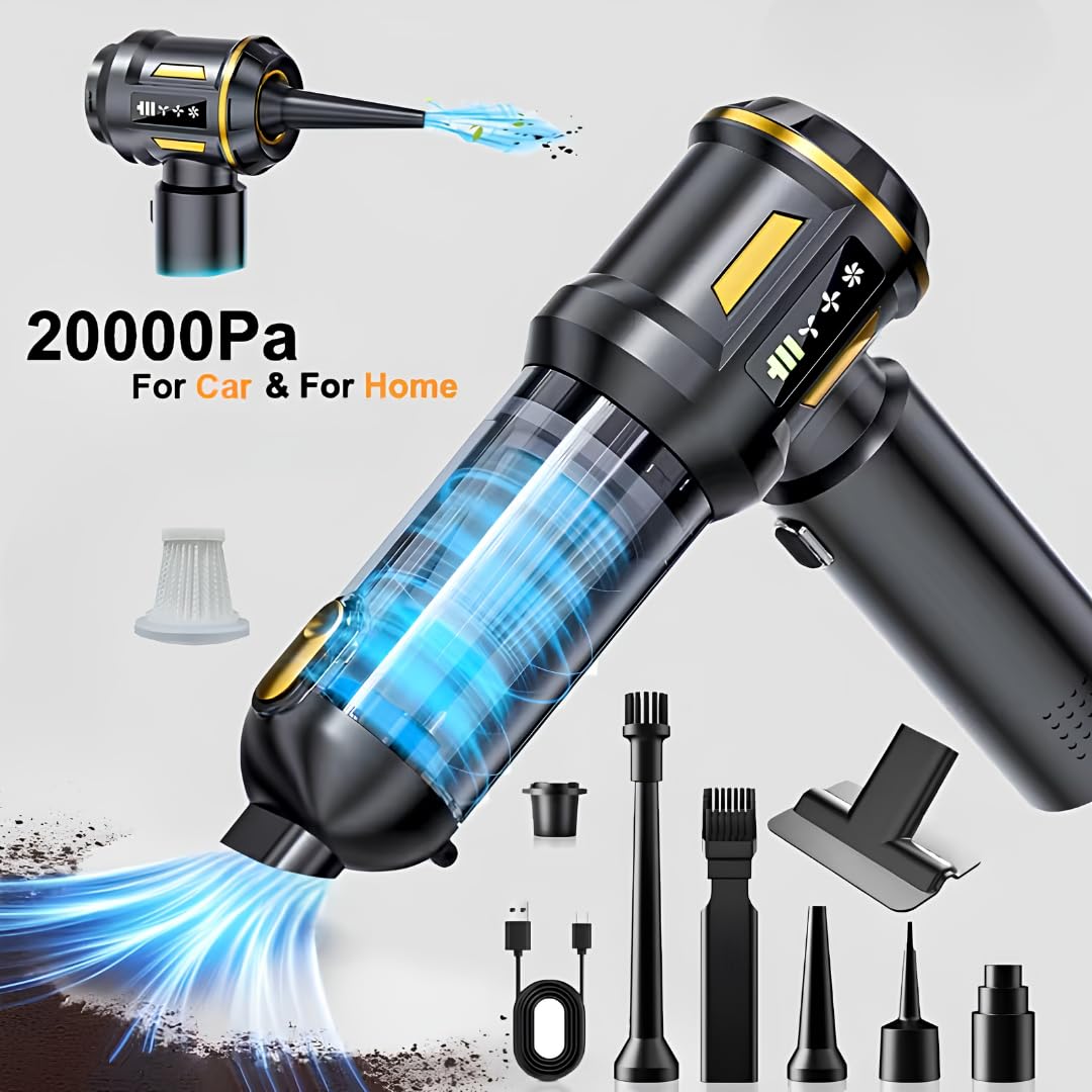 Hasuba Araç Süpürgesi 3 in1 Kablosuz Güçlü Araç Süpürgesi ve Hava Üfleyici - 20000Pa Turbo Vakum Gücü, 3 Kademeli Fırçasız Motor, 8000 mAh Şarjlı Mini El Süpürgesi, HEPA Filtreli SİYAH yada BEYAZ