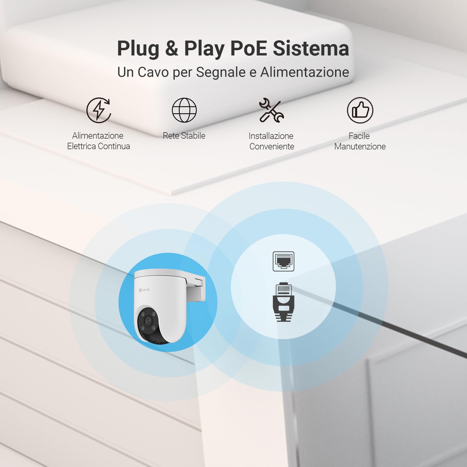 EZVIZ 2K PoE Telecamera di Sorveglianza per Esterni, 360° PTZ Telecamera per Esterni, Auto-Tracking, Riconoscimento AI, 20m Visione Notturna a Colori, Resistente alle Intemperie, Audio a Due Vie