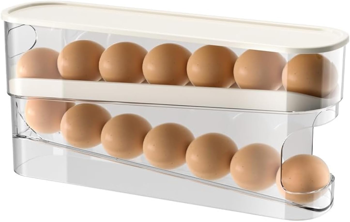 YelaJoy Automatic Roll Down Egg Dispenser, Refrigerator Egg Organizer with Lid, 12-Count Double Layer Rolling Egg Holder, for Fridge Storage(2 Tiers)